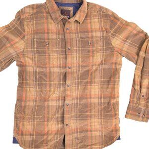 Prana Dooley Button Up Shirt Mens Size Small Corduroy Plaid Long Sleeve Brown